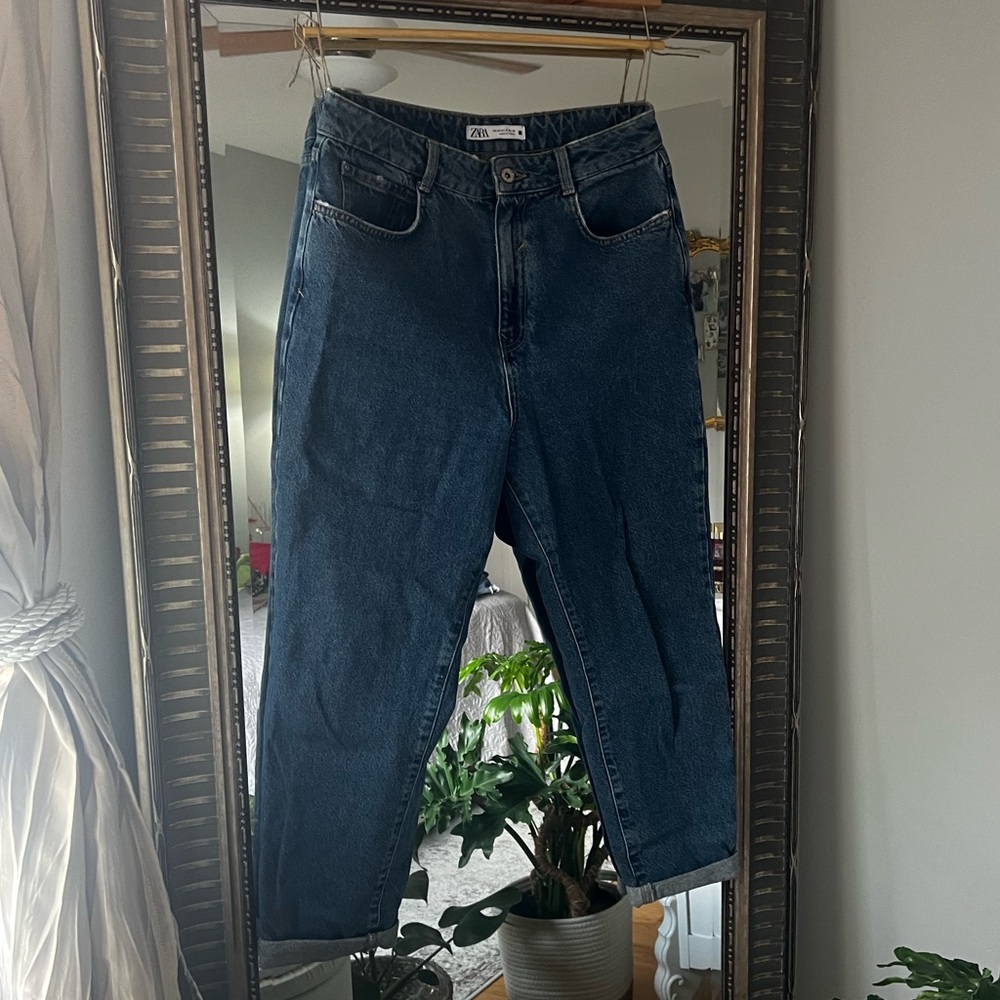 Zara Dark Denim Blue Mom Jeans